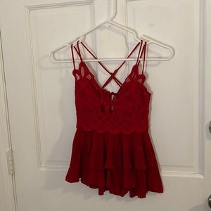 Red Cross Lace Top